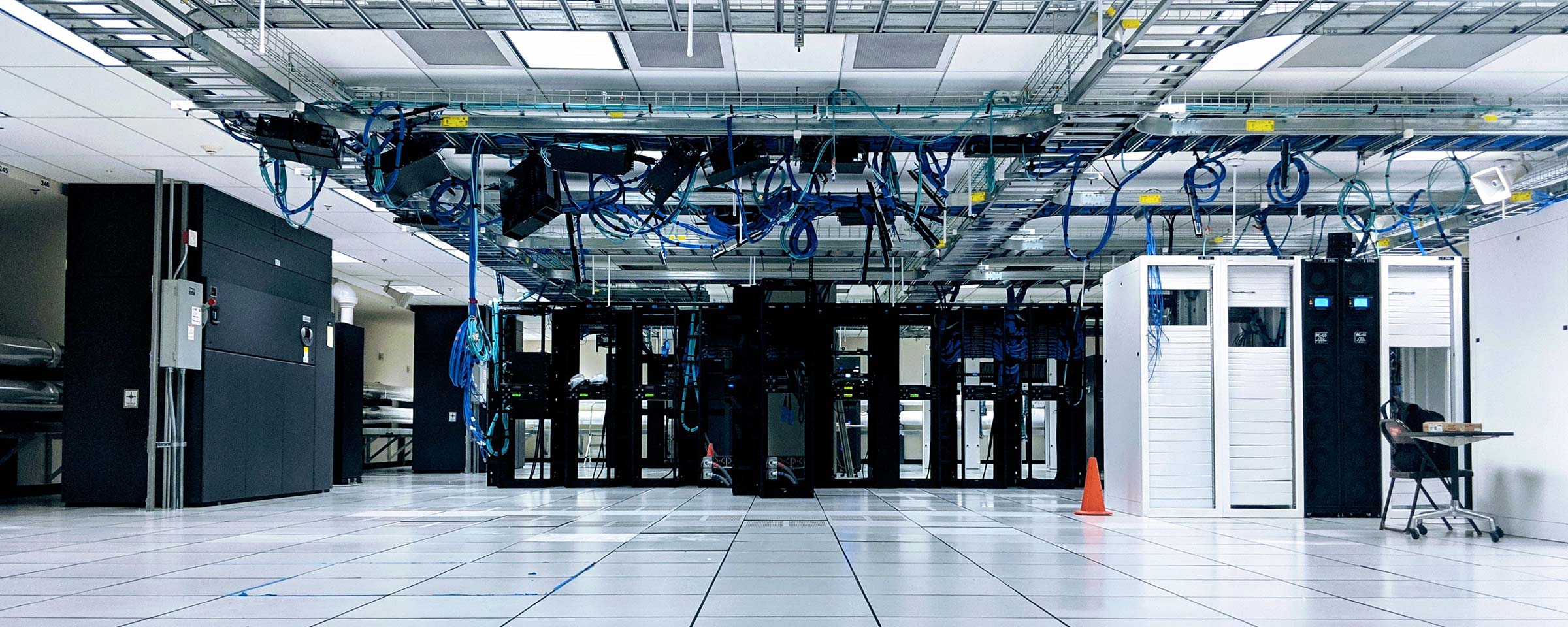 Room with technology, machines and cables