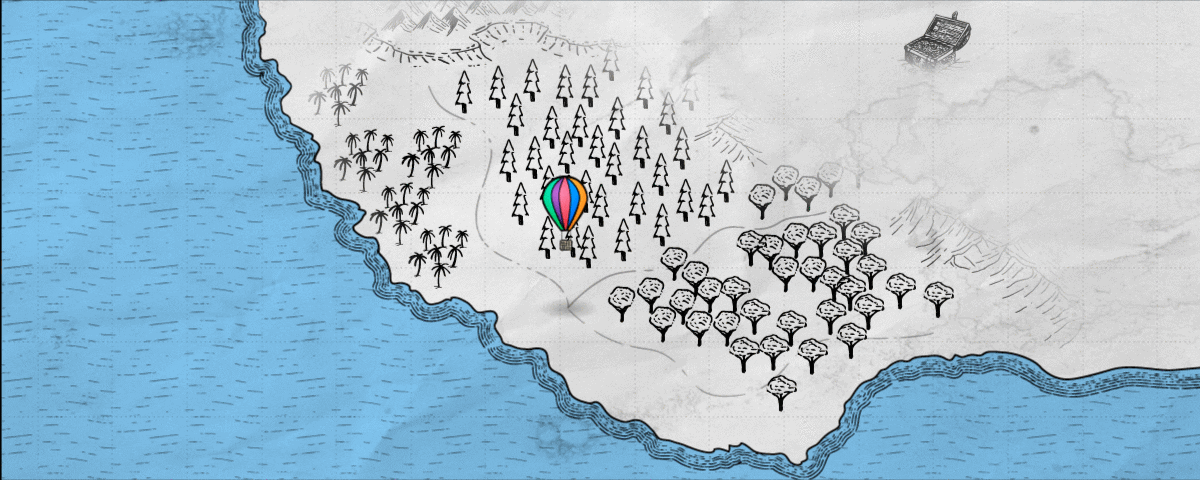 Animation: The group sets off in the direction of the destination, but soon sets up camp