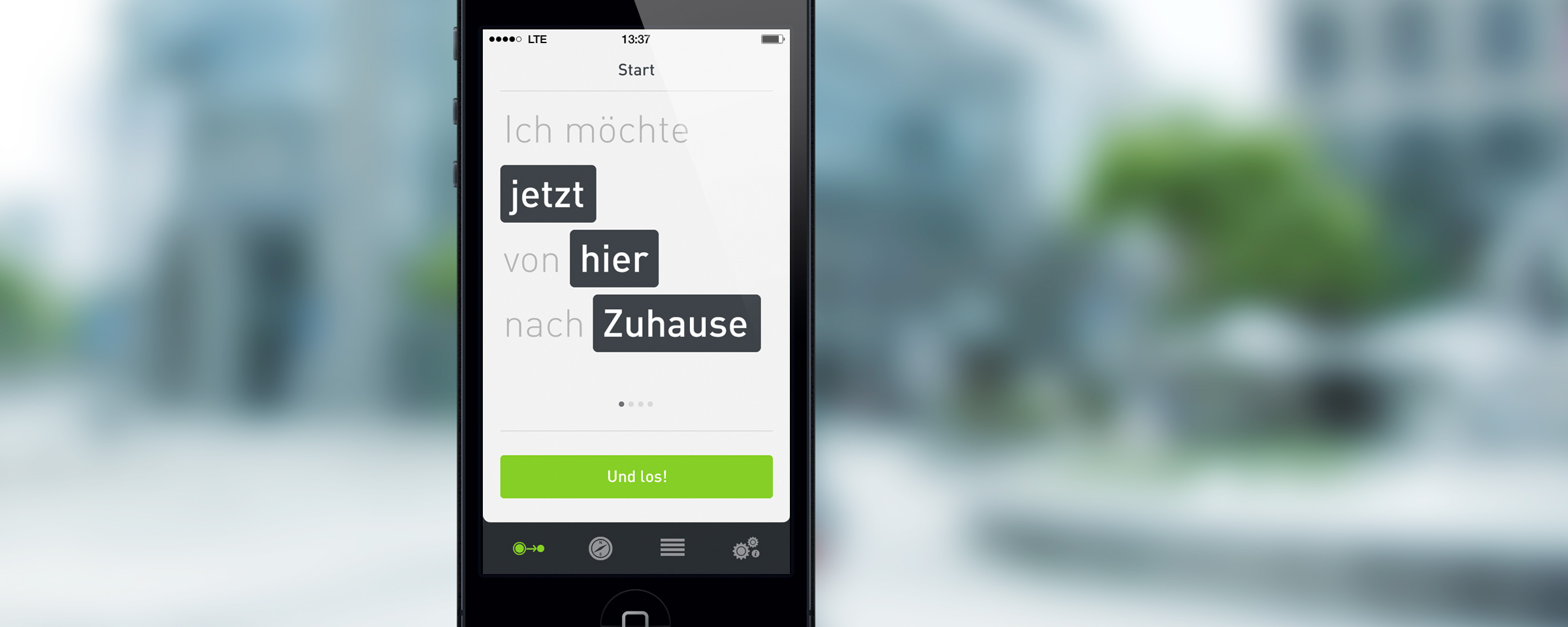 "Ich möchte jetzt von hier nach Zuhause" is shown in the Moovel App
