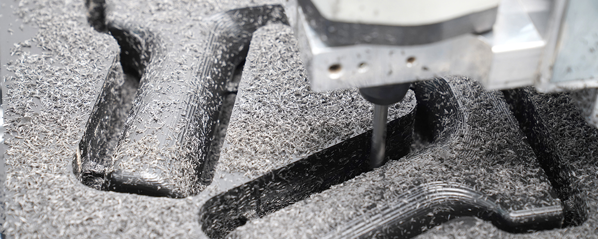 Close-up of the surface of a workpiece during the milling process