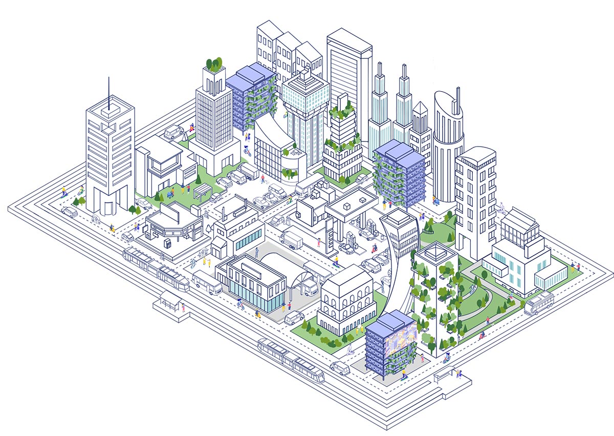 Milan parking buildings illustration
