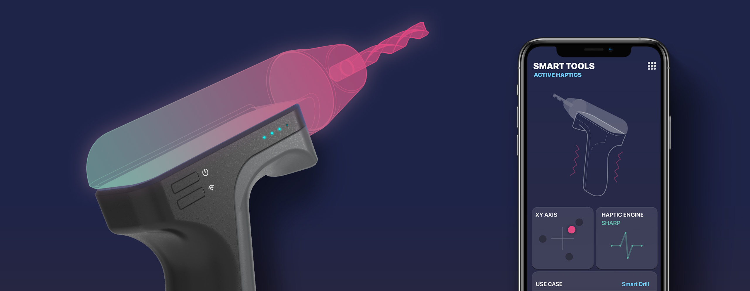 Haptikdemonstrator im Use-Case "Smart Drill" mit Smartphone App.